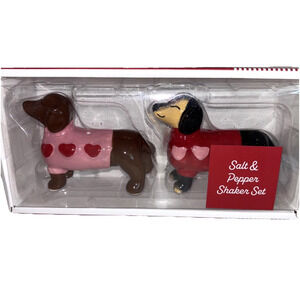 Dachshund Doxie Dog Salt Pepper Shaker Set Valentine's Day Hearts Kitchen NEW